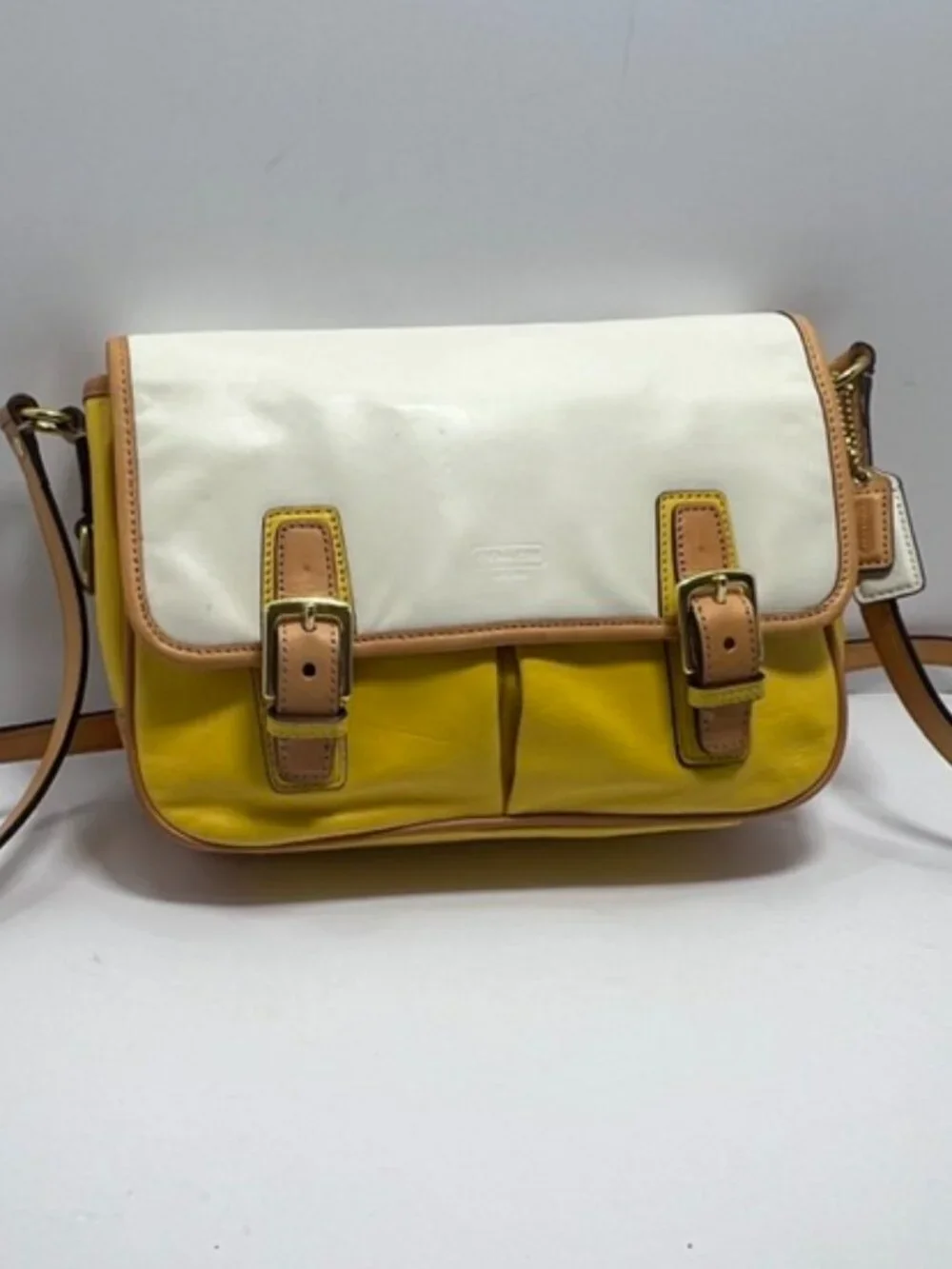 Coach Park Colorblock Leather Crossbody Flap Bag (Style F23383) Lemon Yellow COA